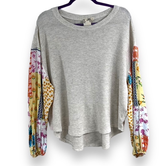 Blu Pepper Tops - Blu Pepper Ballon Sleeve Waffle Knit Crew Neck Long Sleeve Shirt Size Large